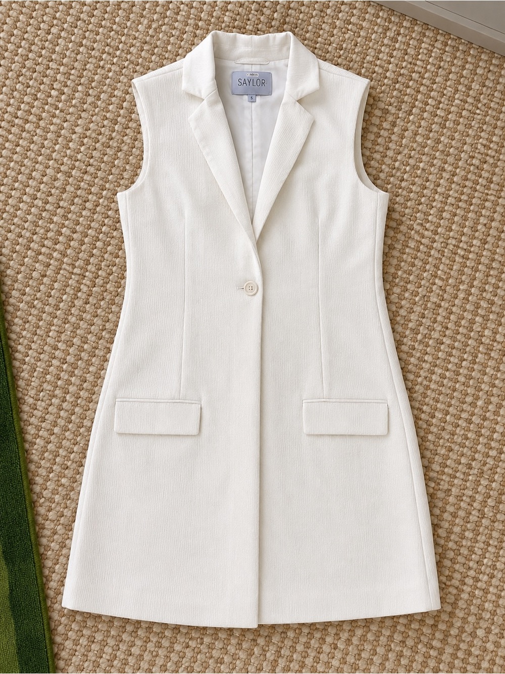 Saylor White Sleeveless Tuxedo Dress | Textured Designer Dress